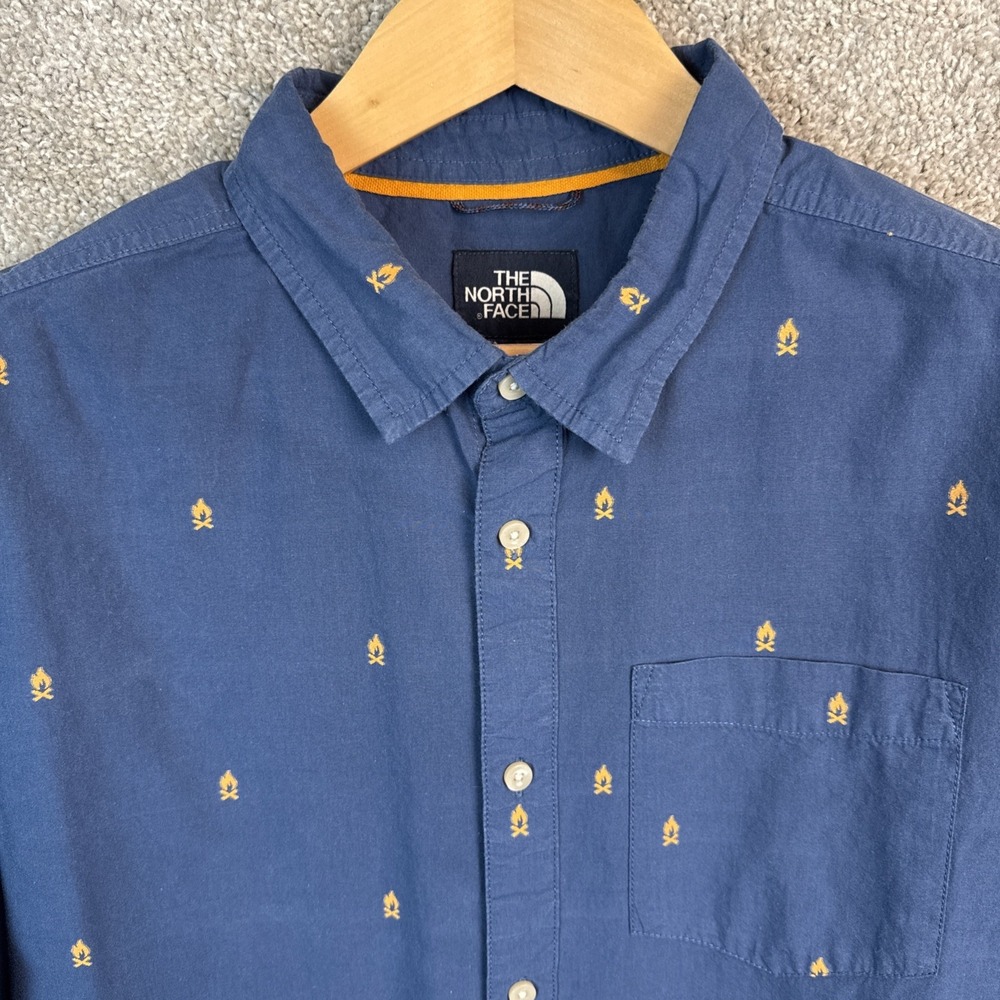 The North Face Short Sleeve Camp Fire Shirt Blue Button Up Men's Size XL